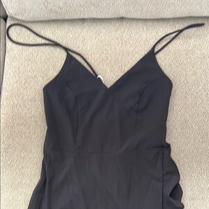 HALARA Black Ruched Slip Dress with Spaghetti Straps for Cocktail